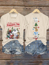 V-Neck Retro Christmas The Most Wonderful Time Of The Year Print T-Shirt