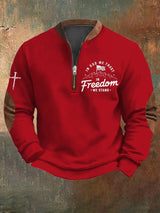 Men's Vintage Faith "In God We Trust In Freedom We Stand" Printed Zip Collar Sweatshirt