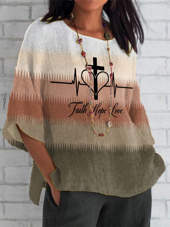 Women's Retro Faith Printed Top