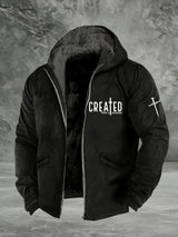 Men's Retro Faith Cross Print Zipper Fleece Jacket
