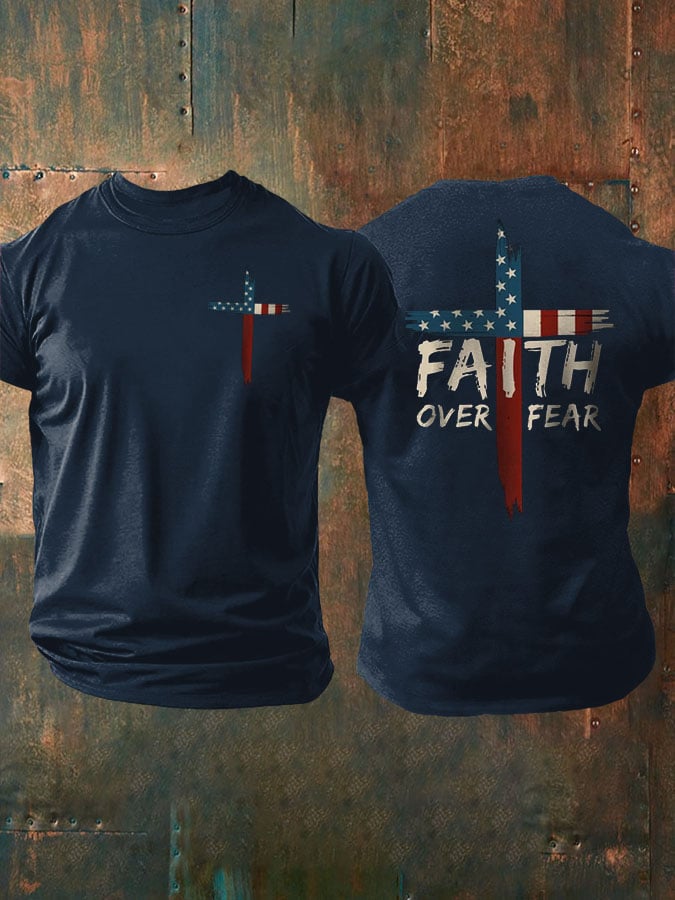 Men's Faith Over Fear Print Casual T-Shirt