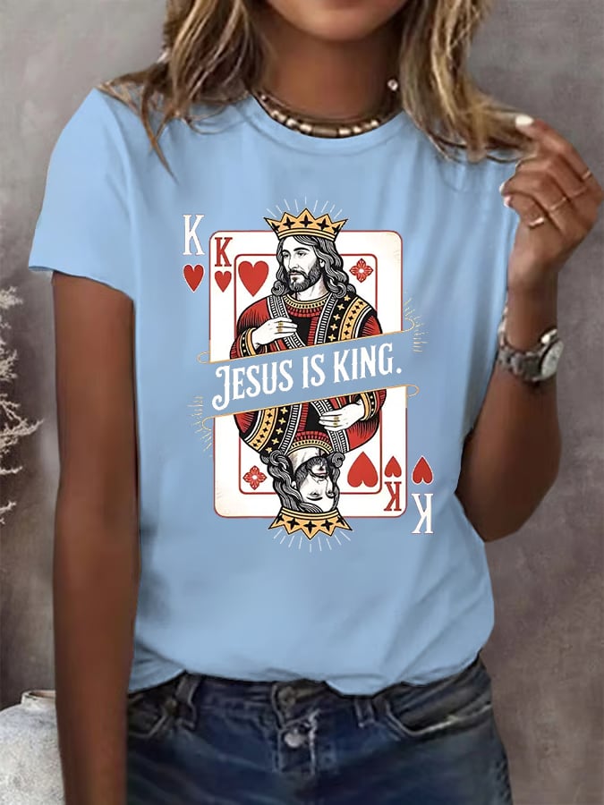 Women's  Jesus Is King Christian  Print  T-shirt