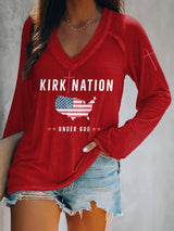 V-neck Retro Kirk Nation Under God Print T-Shirt