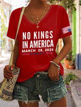 🔥Buy 3 Get 15% Off🔥V-Neck Retro No Kings In America March 28 2026 Print T-Shirt