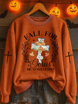 Women's Fall for Jesus Print Casual Sweatshirt