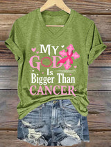 Women'S Casual Breast Cancer Awareness Graphic Print V-Neck Short Sleeve T-Shirt