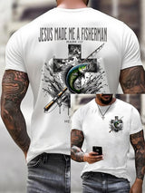 Men'S Casual Jesus Made Me A Fisherman Print T-Shirt