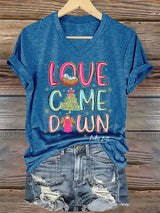 V-Neck Retro Christmas Faith Love Came Down Print T-Shirt