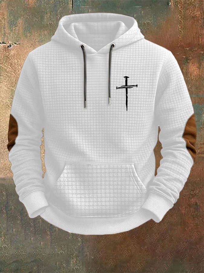 Men's Retro Faith Cross Print Checkered Fabric Sweatshirt