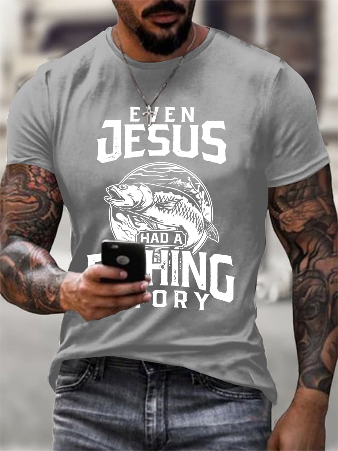 Men's Fishing Story T-shirt Jesus Fishing Funny Shirt