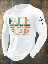 🔥Buy 3 Get 15% Off🔥Men's casual long-sleeved faith overcomes fear printed long-sleeved T-shirt