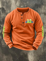 Men's Retro Rugby Design Henley Neck Sweatshirt