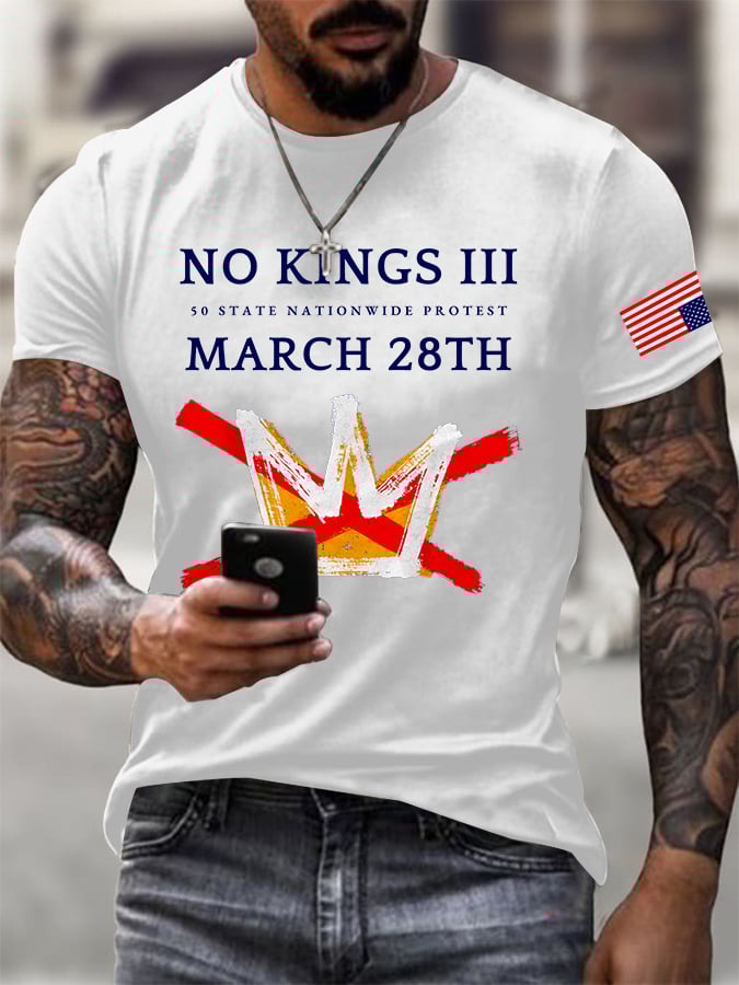 🔥Buy 3 Get 15% Off🔥Men's Retro No Kings III 50 State Nationwide Protest March 28th Print T-Shirt
