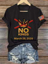 🔥Buy 3 Get 15% Off🔥V-Neck Retro No Kings Day March 28 2026 Print T-Shirt