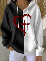 Women's Casual Contrasting Print Faith Textured Hoodie