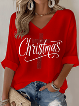 Women's Christmas Faith Print Waffle Long Sleeve T-Shirt