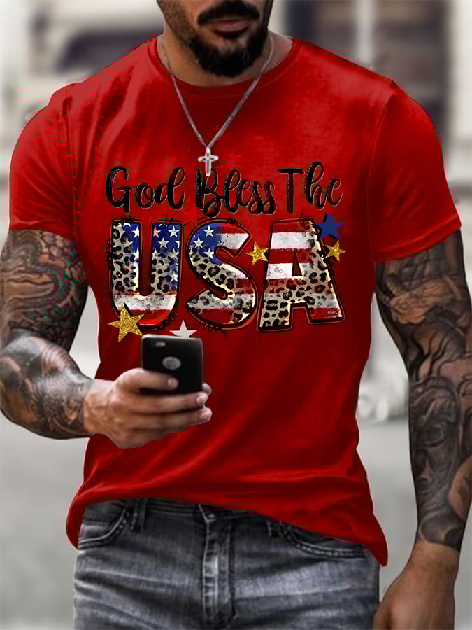 Men'S Casual God Bless America Faith Short-Sleeved T-Shirt