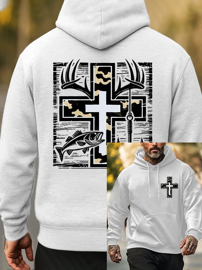 🔥Buy 3 Get 15% Off🔥Men's Retro Faith Fishing Hunting Print Hoodie