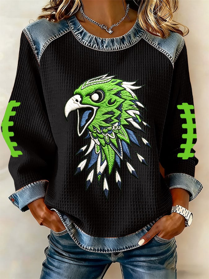 Women's Football Print Waffle Sweatshirt