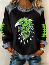 Women's Football Print Waffle Sweatshirt