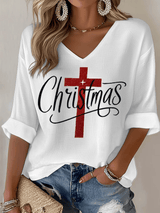 Women's Christmas Faith Print Waffle Long Sleeve T-Shirt