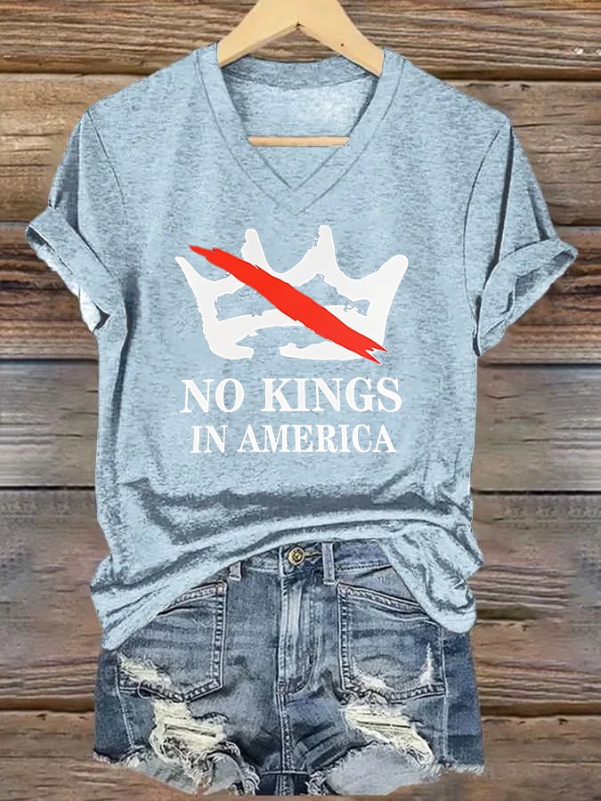 🔥Buy 3 Get 15% Off🔥V-neck Women's no kings in America Printed Casual T-Shirt