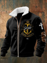 Men's Casual Jesus-themed Fleece Jacket