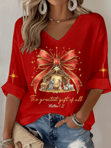 Women's Christmas Faith Print Waffle Long Sleeve T-Shirt