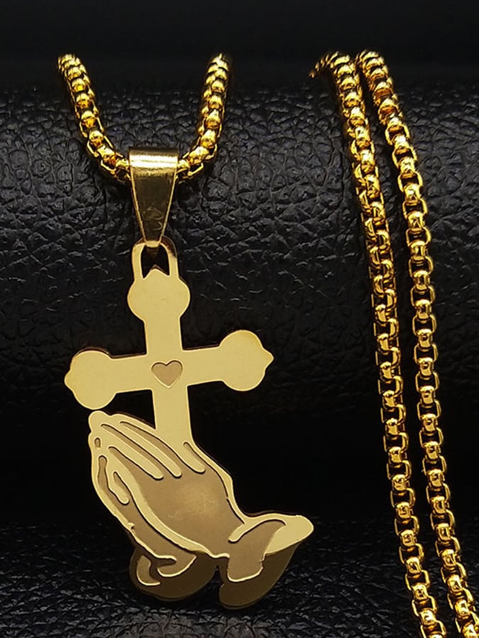 Women's Vintage Palm Cross Stainless Steel Necklace