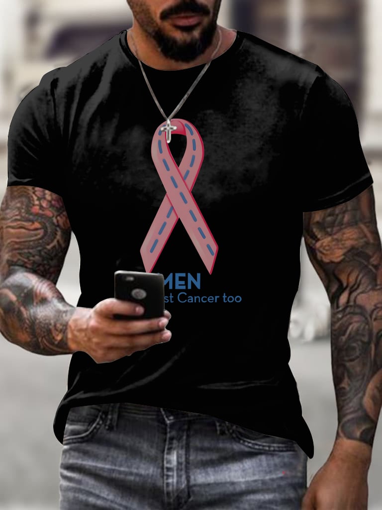 Men'S Casual Breast Cancer Print T-Shirt