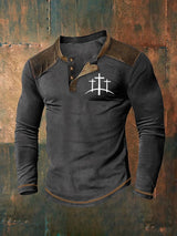 Men's Cross Printed Henley Collar Shirt