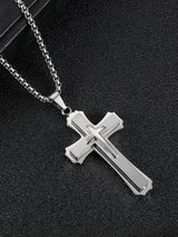 Men's Street Cross Pendant Titanium Three Layer Three-Dimensional Steel Necklace