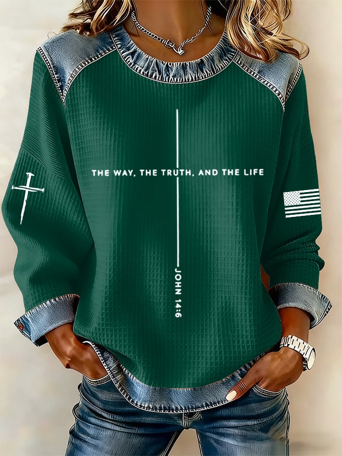 Women's Jesus The Way The Truth The Life Cross Print Casual Sweatshirt