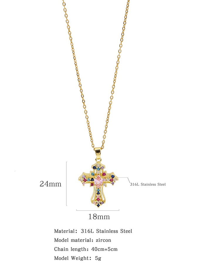 Fashionable Colorful Zircon Cross Necklace For Men And Women