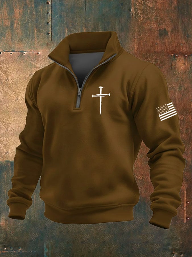 Men's Vintage Faith Cross Print Sweatshirt