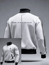Men's Jesus The Way The Truth The Life John 14:6 Christian Cross Print Zipper Stand Collar Sweater