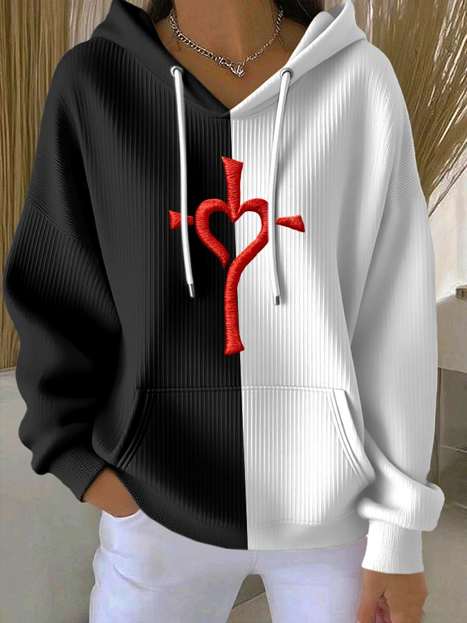 Women's Casual Contrasting Print Faith Textured Hoodie