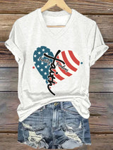 Women's Casual Faith Pattern Printed V-Neck Short Sleeve T-Shirt