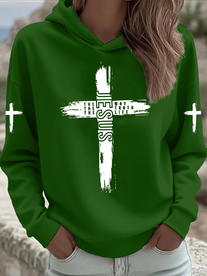 Women's Faith Print Casual Hooded Sweatshirt