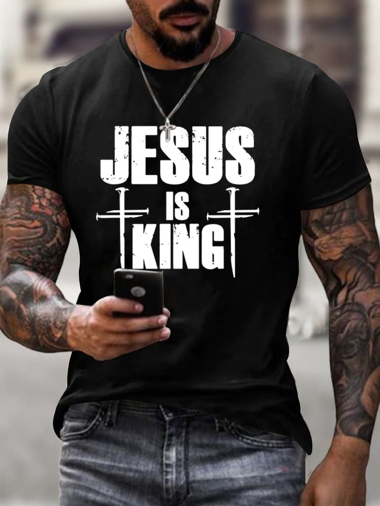 Men's Jesus Is King 3 Nails Cross Christian T-Shirt