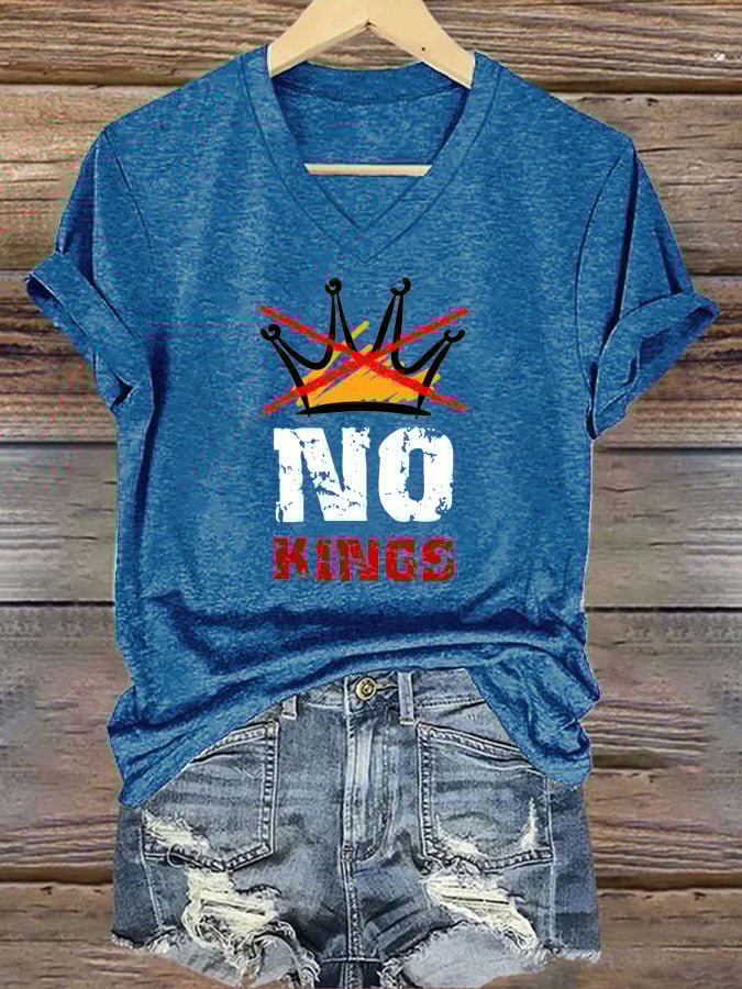 🔥Buy 3 Get 15% Off🔥V-Neck Retro No Kings Print T-Shirt