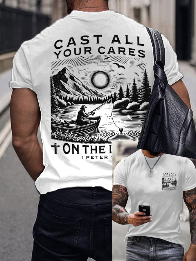 Men's Retro Faith Fishing Hunting Print T-Shirt