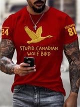 Men's Stupid Canadian Wolf Bird Print T-Shirt