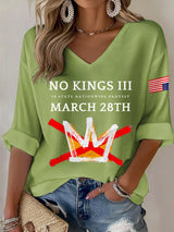 🔥Buy 3 Get 15% Off🔥V-Neck Retro No Kings III 50 State Nationwide Protest March 28th Print T-Shirt
