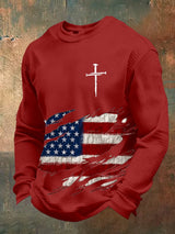 Men's Retro Faith Design Printed Waffle Fabric Long Sleeve T-Shirt