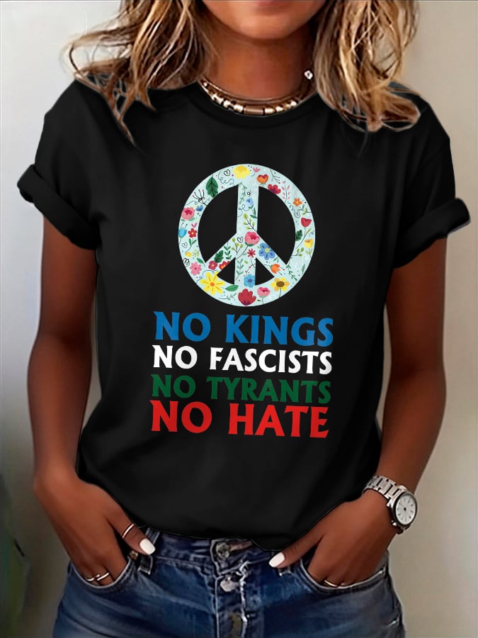🔥Buy 3 Get 15% Off🔥Women's No Kings No Fascists Print T-Shirt