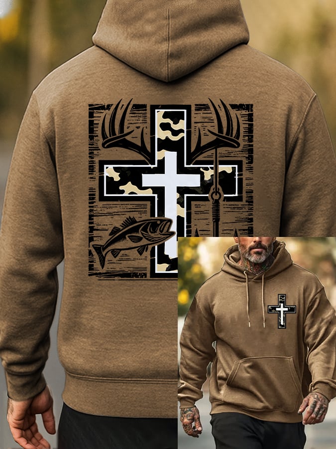 🔥Buy 3 Get 15% Off🔥Men's Retro Faith Fishing Hunting Print Hoodie