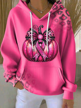 Women's casual pink leopard print ribbon pumpkin texture hoodie