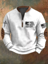 Men's Flag Cross Printed Zip Collar Sweatshirt