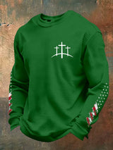 Men's Retro Faith Design Printed Waffle Fabric Long Sleeve T-Shirt